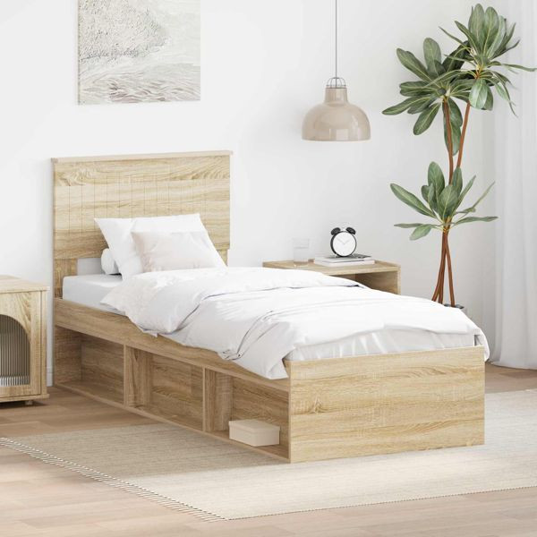 vidaXL Bettrahmen Sonoma-Eiche 75 x 190 cm Massives Kiefernholz, 3410665
