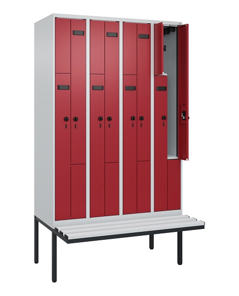 C+P Z-Spind Evolo PLUS, Bank, 8 Fächer, 2120x1200x815mm, 7035/3003, Drehriegel, Material Sitzfläche Kunststoff, 0490437-408 S10058