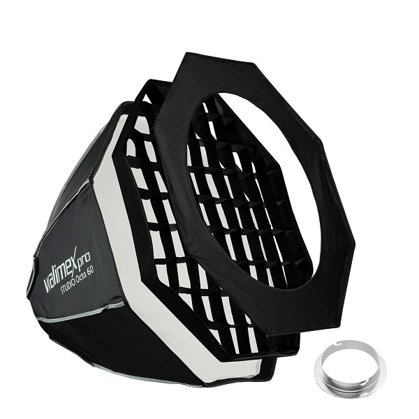 Walimex pro Studio Softbox Octagon 60cm + Softboxadapter für Elinchrom (Außendurchmesser: 15,2 cm), um 360° drehbar, Maske, 1023456