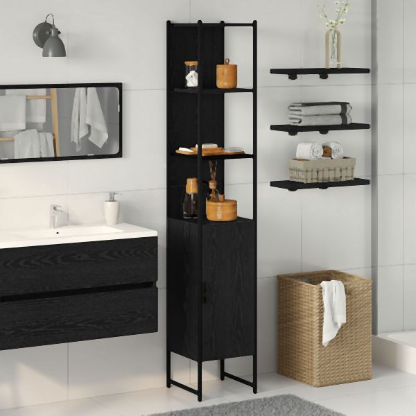 vidaXL Badezimmer-Schrank Schwarz Eiche 33x33x185,5 cm engineered Wood, 862240