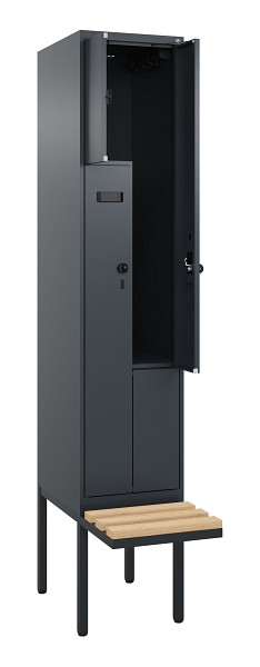 C+P Z-Spind Evolo PLUS, Bank, 2 Fächer, 2120x400x815mm, 7016/7016, Drehriegel, Sitzfläche Holz, 0490437-122 S10013