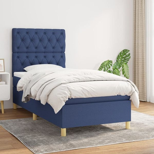 vidaXL Boxspringbett mit Matratze Blau 80x200 cm Stoff, 3142535