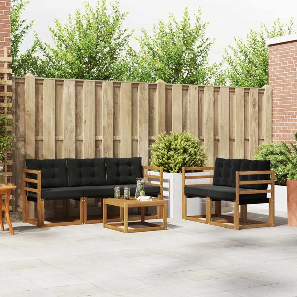 vidaXL Outdoor-Sofagarnitur mit Kissen 6-teilig Natürlich und Schwarz, 3368391