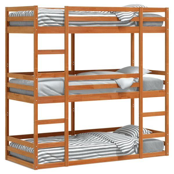 vidaXL Dreifach-Etagenbett Wachsbraun 90x190 cm Massivholz Kiefer, 3284259