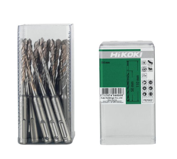 HiKOKI HM-Hammerbohrer SDS-Plus 2-Schneider 6 x 50/110 mm, VE: 25 Stück, 782662