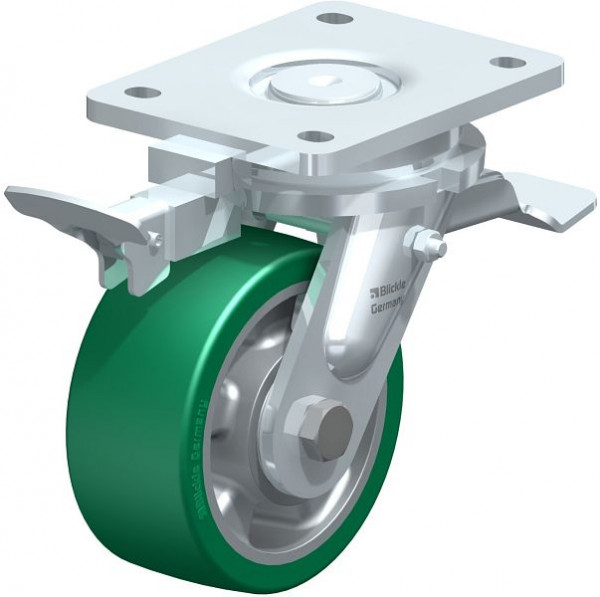 Blickle LO-ALST 127K-ST-RI4 Stahlgeschweißte Schwerlast-Lenkrolle mit Feststeller, Blickle Softhane®, Grün, 852374