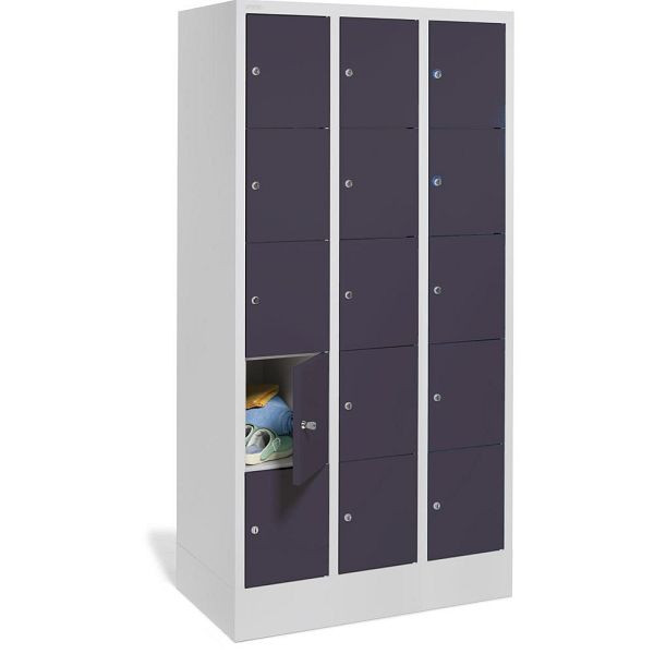 Deskin Schließfachschrank CLASSIC mit glatten Türen, Korpus lichtgrau, Türen Anthrazitgrau, H 1850 x B 900 x T 500 mm, 264195