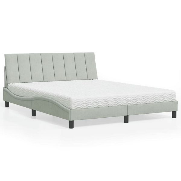 vidaXL Bett mit Matratze Hellgrau 160x200 cm Samt, 3208604