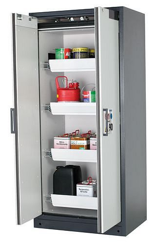 asecos Feuerbeständiger Gefahrstoffschrank Select W-94, 4 Auszugswannen, Türen grau, 201012