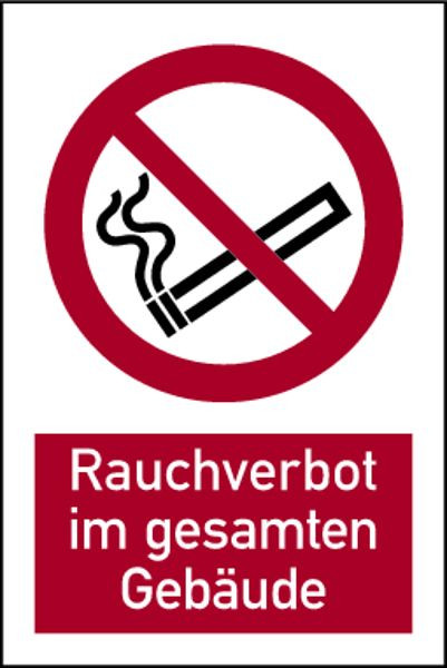 Schilder Klar Kombinationsschild Rauchverbot im gesamten Gebäude DIN EN ISO 7010, 200x300 mm Folie selbstklebend, 1361/62