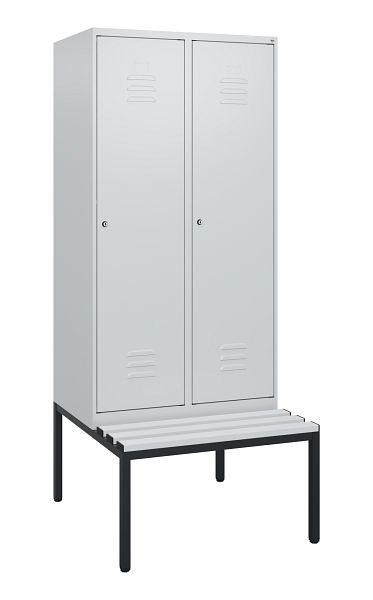 C+P Umkleidespind Classic PLUS, mit untergebauter Sitzbank, 2 Abteile, 1950x800x815mm, 7035/7035, Zylinderschlösser, 0800505-22 S10054