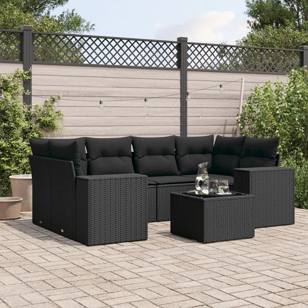 vidaXL 7-teilig Garten-Sofagarnitur mit Kissen Schwarz Poly Rattan, 3254652