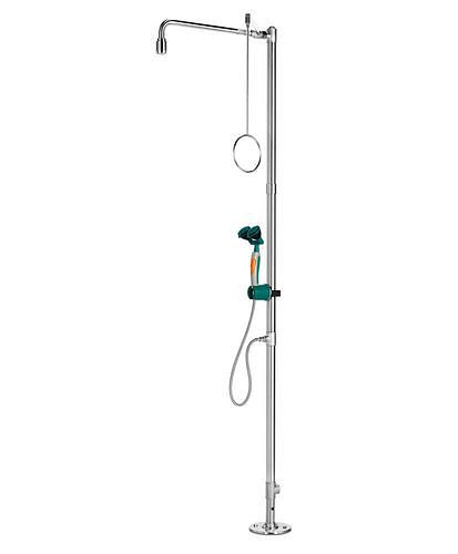 B-SAFETY Körperdusche mit Hand-Augendusche mit 2 Brauseköpfe, Edelstahl, Bodenmontage, BR 834095, DVGW, 305295