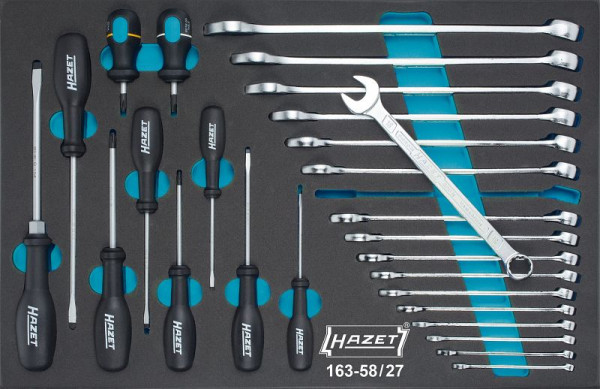 Hazet Werkzeug Satz, Ring-Maulschlüssel, Schraubendreher, Kreuzschlitz Profil PH, Schlitz Profil, Anzahl Werkzeuge: 27, 163-58/27