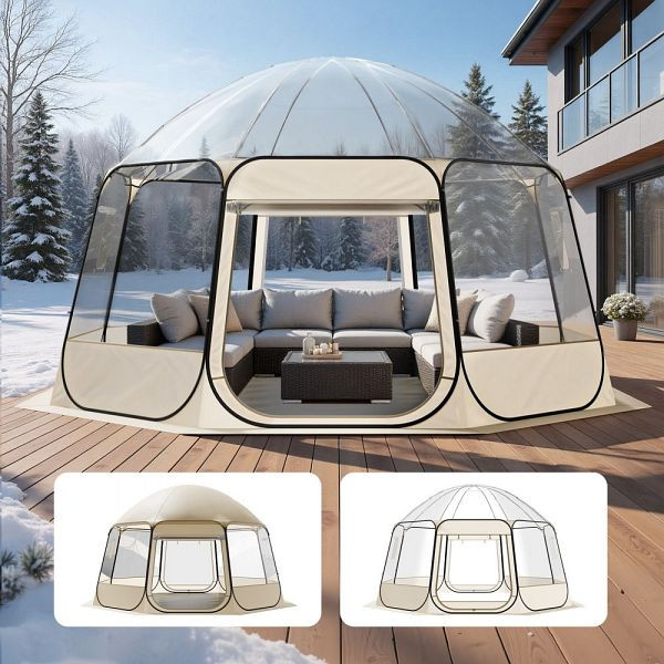 VEVOR Pop-up-Bubble-Zelt 458x432x230 cm, transparent, mit Fenstern, 540°-Panoramablick, für 12–15 Personen, Garten/Iglu, JGZ15138FT007U0TF001V0