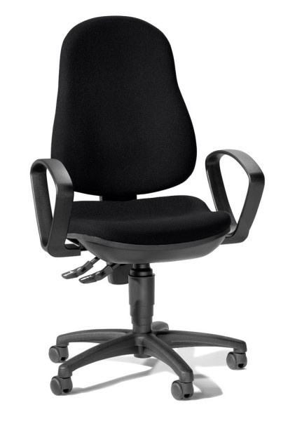 Deskin Bürostuhl BASE ART 70 mit Armlehnen, Schwarz, 465 x 450 x 1010 mm, Gestell: Polyamid schwarz, feste Armlehnen, 348370