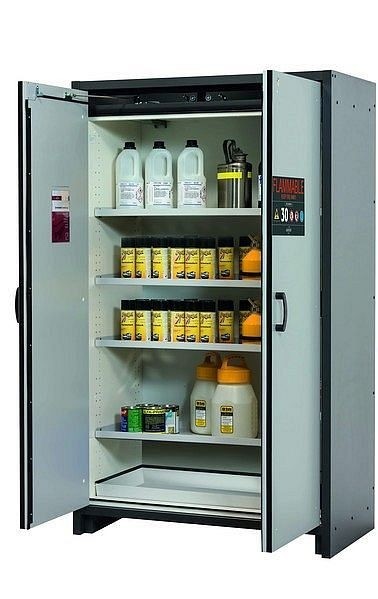asecos Sicherheitsschrank Q-CLASSIC-30, Q30.195.116.FU.WDC in lichtgrau RAL 7035 mit 4x Fachboden (Stahlblech), 34659-061-34760