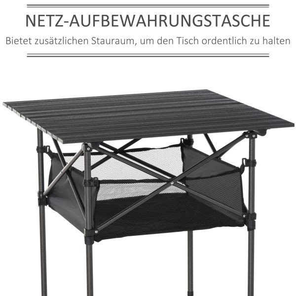 Outsunny Campingtisch aus Aluminium faltbar, mit Netztasche, Schwarz 70 x 70 x 69 cm, 84B-567