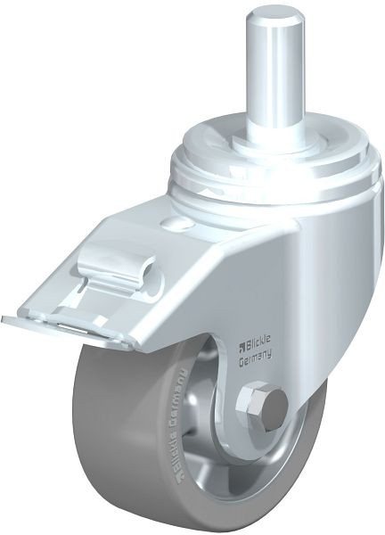 Blickle LHZ-ALTH 127K-FI-AS Stahlblech-Lenkrolle, Schwerlast-Ausführung, mit Zapfen & Feststeller, Blickle Extrathane®, Grau, 852525