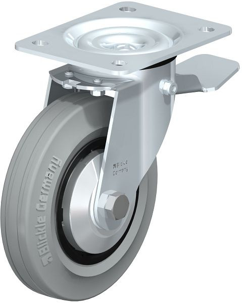 Blickle LE-VPP 160R-ST-SG-FA Stahlblech-Lenkrolle mit Anschraubplatte & Feststeller, Vollgummi, Schwarz, 297358