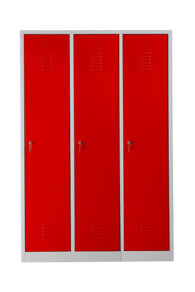 Gürkan Garderobenschrank, 50 x 118,5 x 180 cm, Lichtgrau, Feuerrot, EU Zylinderschloss, Hutboden & Kleiderhaken, WRC/3.18120, 105418