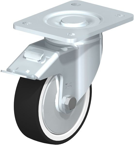 Blickle LH-POTH 125R-3-FI-FA Stahlblech-Bockrolle, Schwerlast-Ausführung, mit Anschraubplatte & Feststeller, Thermoplastisches Polyurethan, Grau, 750107