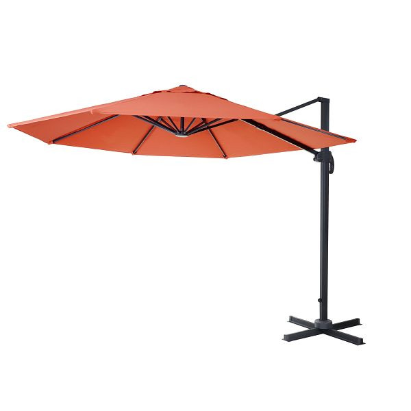 Mendler Gastronomie-Ampelschirm HWC-A96, Sonnenschirm, rund Ø 3m Polyester Alu/Stahl 23kg, terracotta ohne Ständer, drehbar, 138539+122472