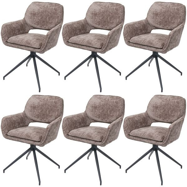 Mendler 6er-Set Esszimmerstuhl HWC-N74, Küchenstuhl, drehbar Auto-Return, Stoff Chenille (490g/m²) Öko-Tex, braun, 3x108645