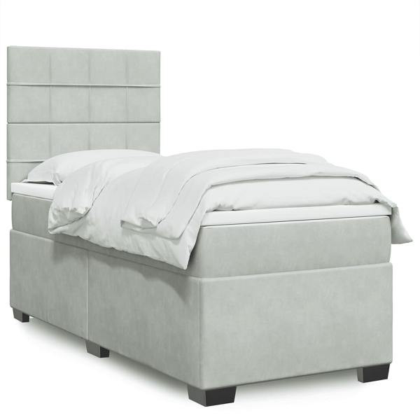vidaXL Boxspringbett mit Matratze Hellgrau 100x200 cm Samt, 3290834