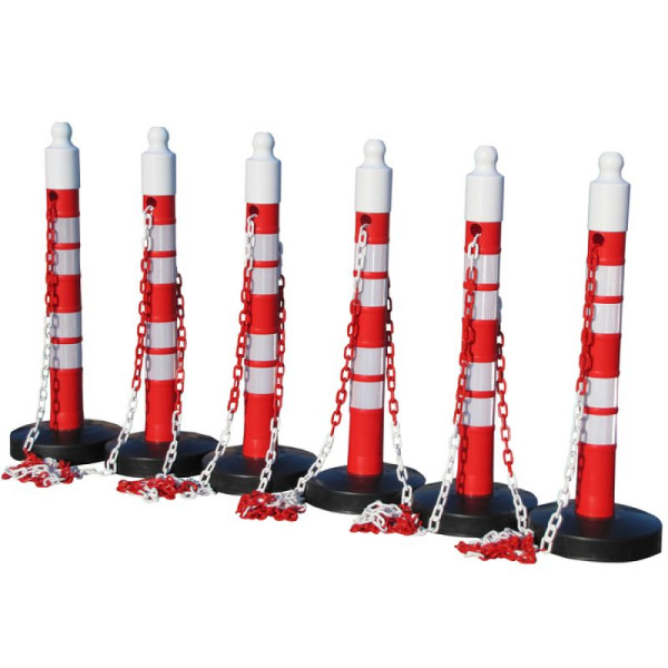 Stein HGS Kettenpfosten 6er-Set -Maxi Plus- aus PP, H 1200 mm, Ø 110 mm, mit Absperrkette, maximale Länge 25 m, 15843