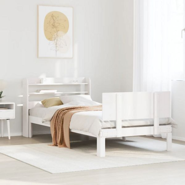 vidaXL Bettgestell mit Kopfteil ohne Matratze Weiß 100x200 cm, 3306824