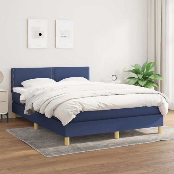 vidaXL Boxspringbett mit Matratze Blau 140x200 cm Stoff, 3140543