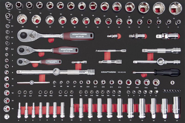 Kraftwerk PRO LINE EVA Steckschlüssel-Einlage 1/4"+3/8"+1/2" 60x40 125-tlg, 105.502.026