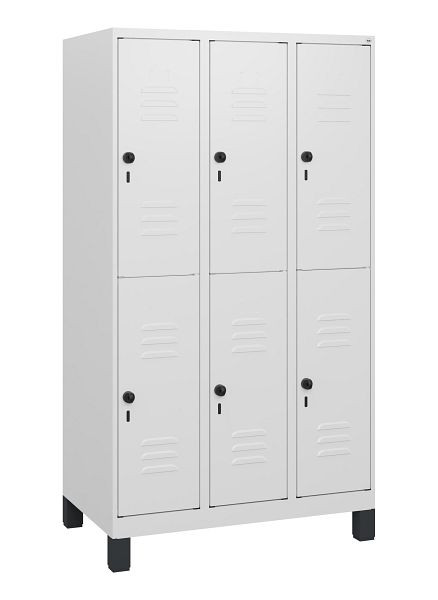 C+P Doppelstöckiger Spind Classic PLUS, Füße, 3 Abteile, 1630x900x500mm, 9016/9016, Drehriegel, 0803105-30 S10014