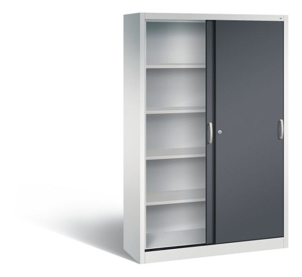 C+P Schiebetürenschrank Acurado, H1950xB1200xT400mm, Farbe: Lichtgrau / Schwarzgrau, Bügelgriff, 5 OH, 2040-00 S10185