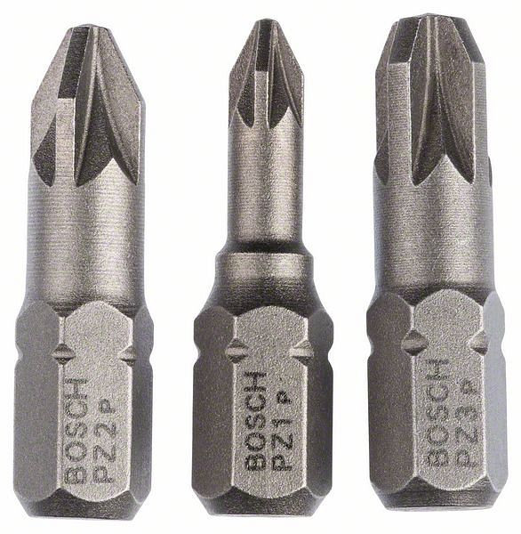 Bosch Schrauberbit-Set Extra-Hart (PZ), 3-teilig, PZ1, PZ2, PZ3, 25 mm, VE: 5 Stück, 2607001753