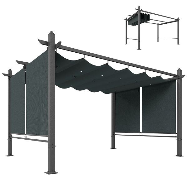 Outsunny Pergola 3 x 4 m Terrassenüberdachung mit Schiebedach, automatisch einziehbaren Rollos, UV50+ Aluminiumrahmen, 84C-675V00CG
