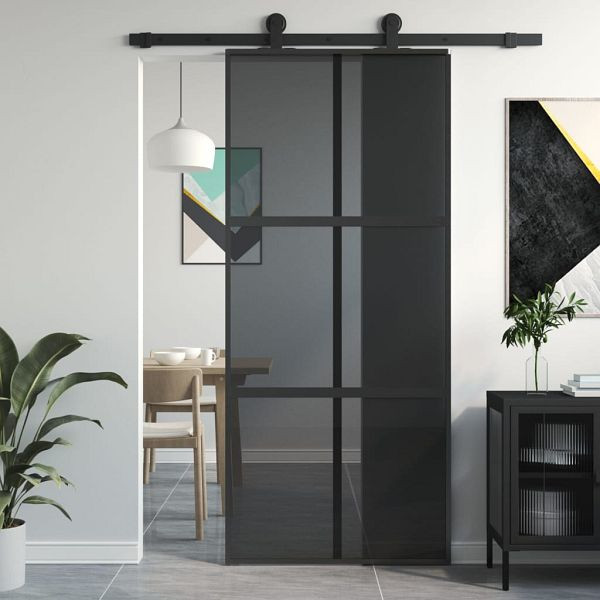 vidaXL Schiebetür Schwarz 90x205 cm Hartglas und Aluminium, 155214