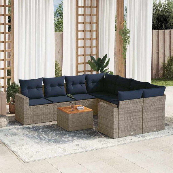 vidaXL 9-teilige Garten-Sofagarnitur mit Kissen Grau Poly Rattan, 3256383
