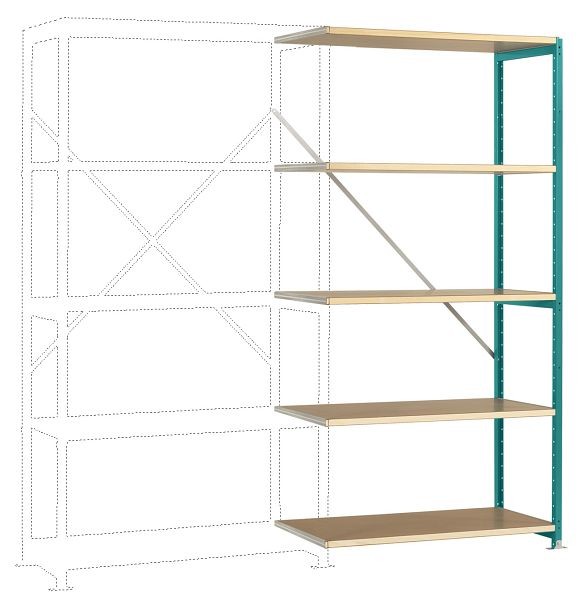 Manuflex Mittelschweres Fachboden-Steckregal Anbauregal mit 5 Holzverbundböden, HxBxT = 2000 x 1000 x 300 mm, wasserblau, RP1105.5021