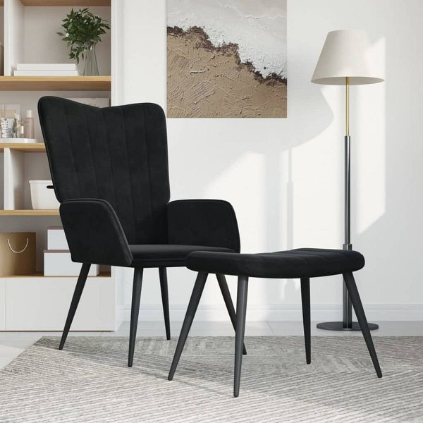 vidaXL Relaxsessel mit Hocker Schwarz Samt, Füllung: Schaumstoff, 327694