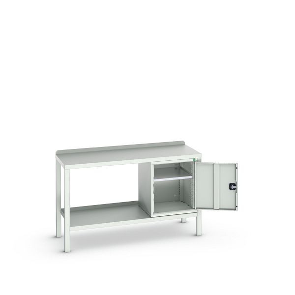 bott verso Beistelltisch, mit Unterbauschrank und Stahl-Platte, BxTxH: 1500 x 600 x 910 mm, Lichtgrau / Lichtgrau, 16922606.16