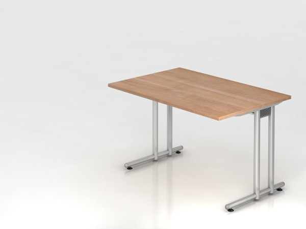 Hammerbacher Schreibtisch C-Fuß 120x80cm Nussbaum/Silber, Arbeitshöhe 72 cm, VNS12/N/S