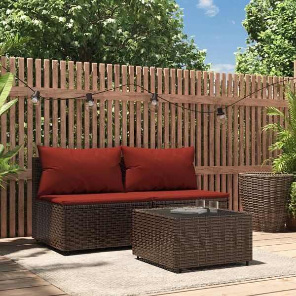 vidaXL 3-teilig Garten-Lounge-Set mit Kissen Braun Poly Rattan, 319819