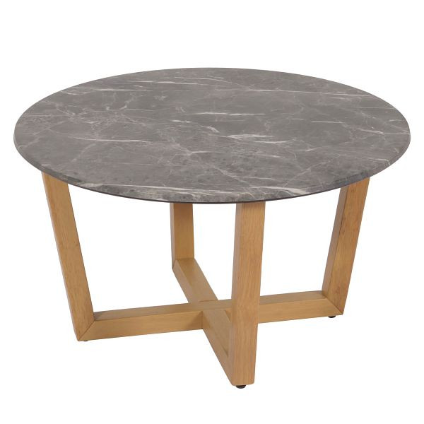 Mendler Couchtisch HWC-M61, Beistelltisch Sofatisch, Massiv-Holz HDF Laminat Melamin Ø80cm, Marmor/Stein-Optik, helles Gestell, 104728