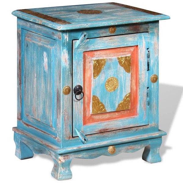 vidaXL Nachttisch Massivholz Mango Blau, Material: Massives Mangoholz, 243970