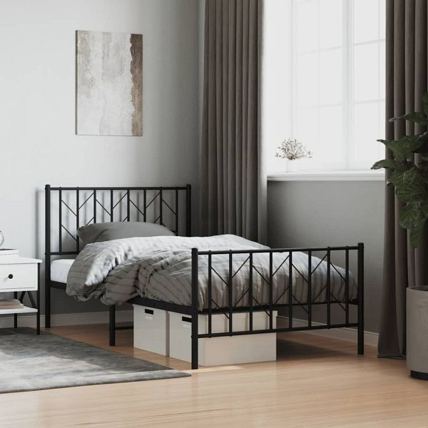 vidaXL Bettgestell mit Kopf- und Fußteil Metall Schwarz 100x190 cm, 374449