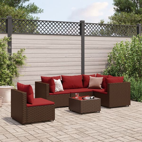 vidaXL 6-teilig Garten-Lounge-Set mit Kissen Braun Poly Rattan, 3308165