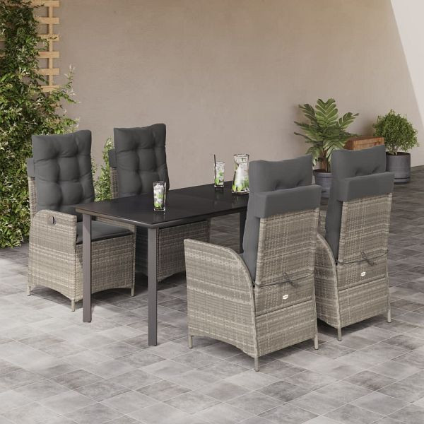 vidaXL 5-tlg. Garten-Essgruppe mit Kissen Hellgrau Poly Rattan, 3213288
