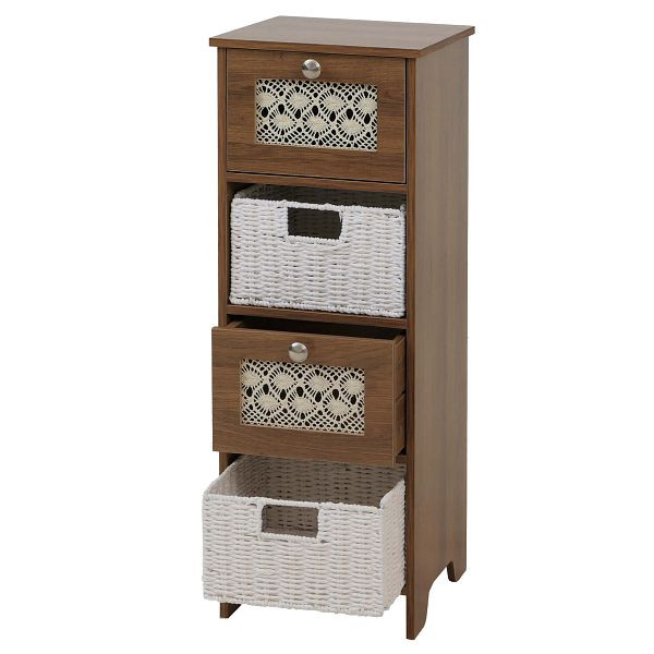 Mendler Kommode HWC-O75, Schubladenschrank, 4 Schubfächer Korbschubladen Holz Melamin 82x30x30cm, braun, 139349